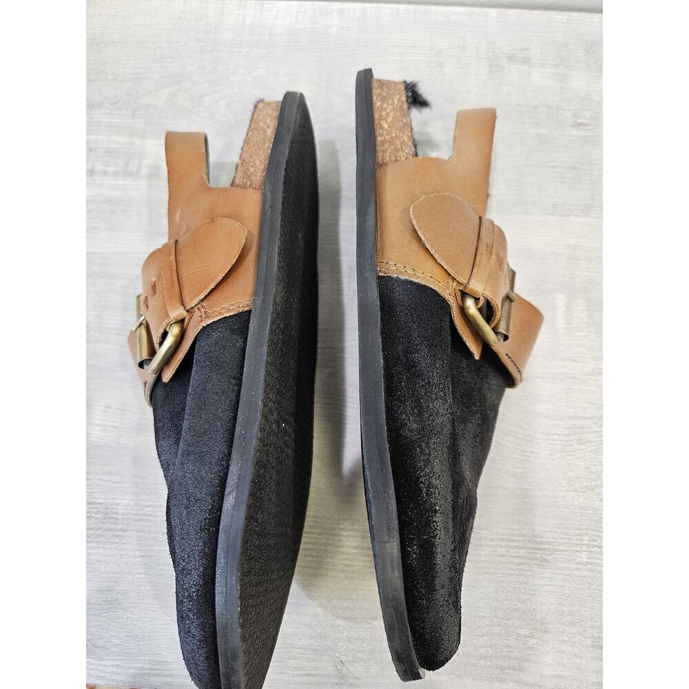 Free People Seattle Slingback Black + Brown Buckle Suede Size 38 US W 7.5 - Picture 7 of 9